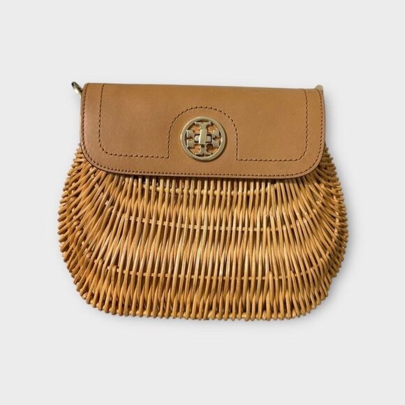 Tory Burch Basket Bag Satchel Handbag Bamboo Leather Tan Gold Logo 4FM90 - Picture 13 of 13